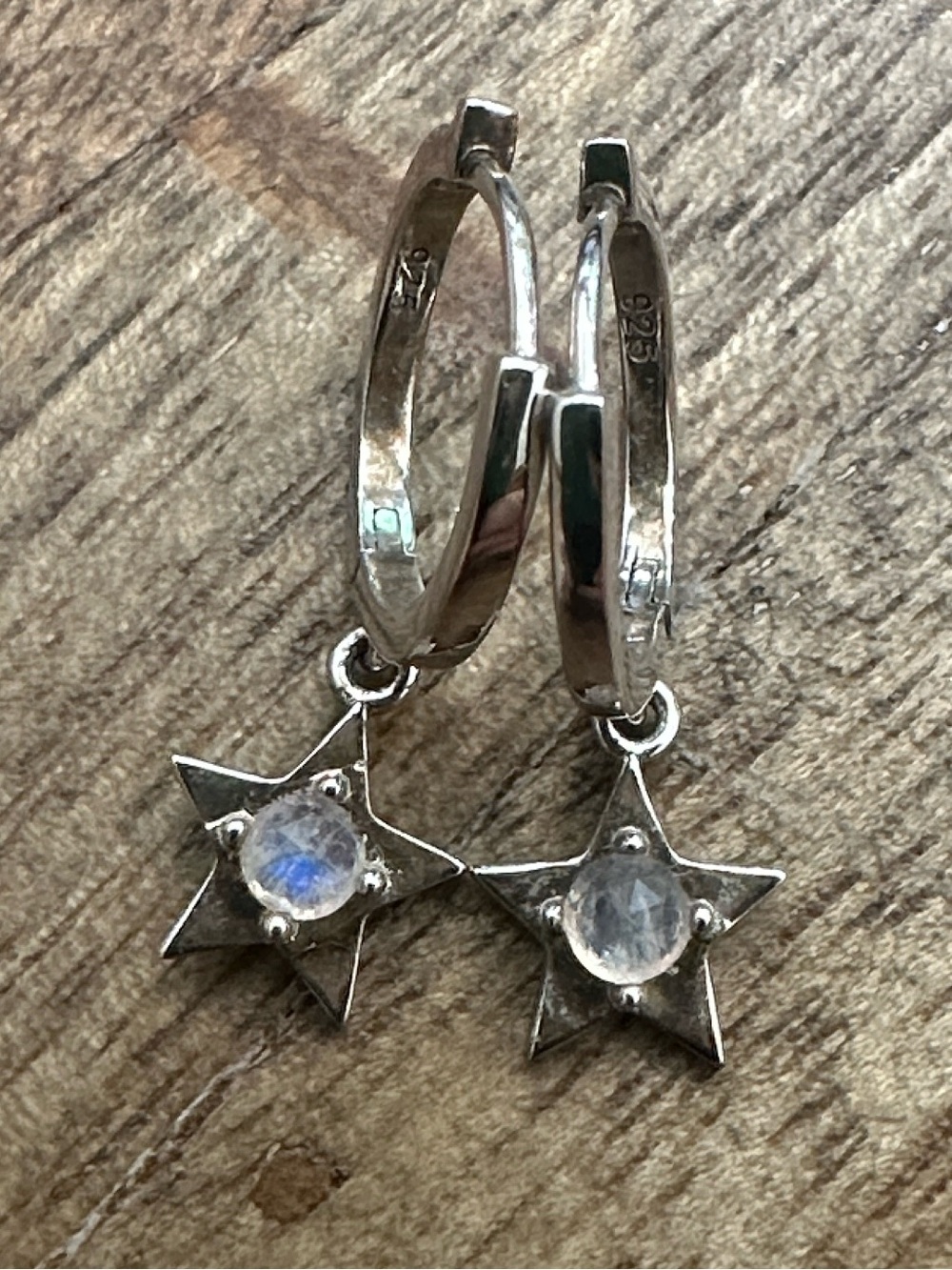 Sterling Huggies with Moonstone